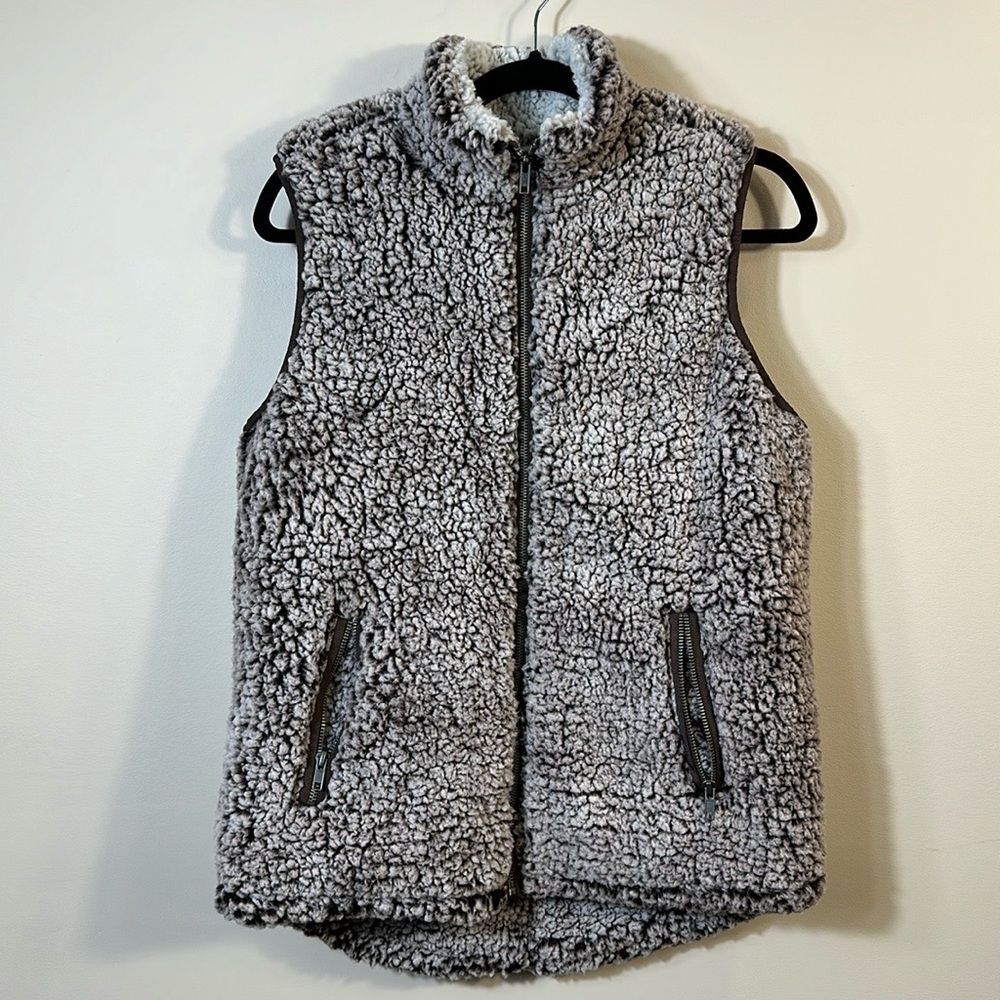 Thread + Supply Brown Off White Sleeveless Sherpa Vest Women Size Small